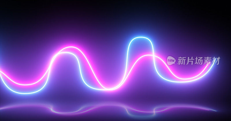 抽象明亮的霓虹灯紫色和蓝色能量光迪斯科线与反射抽象背景