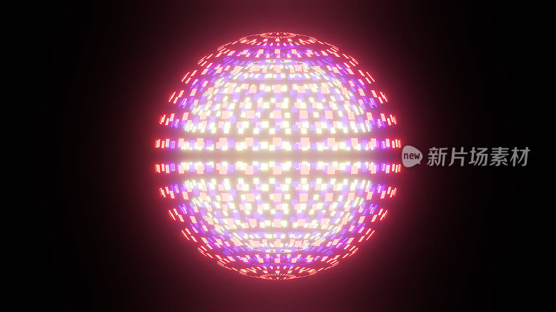 一个3D圆形球不断旋转，周围是充满活力的迪斯科灯