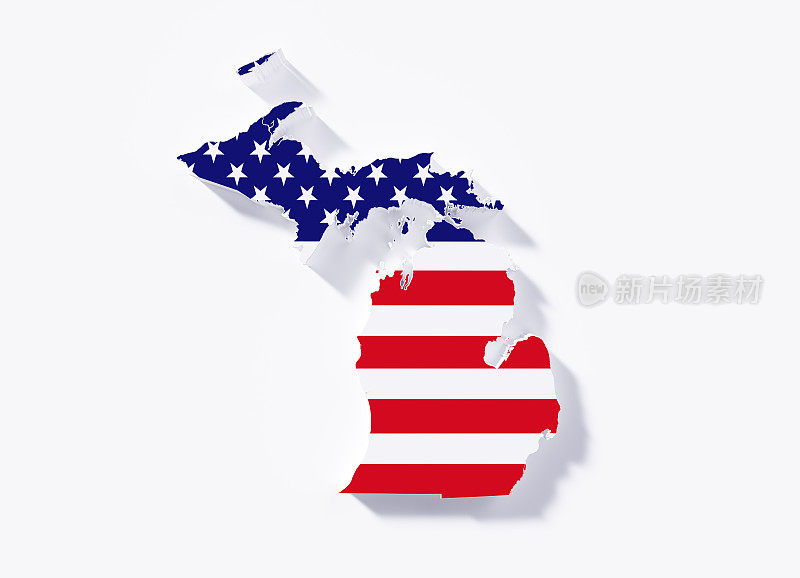 密歇根州边界，白色背景上的美国国旗纹理
