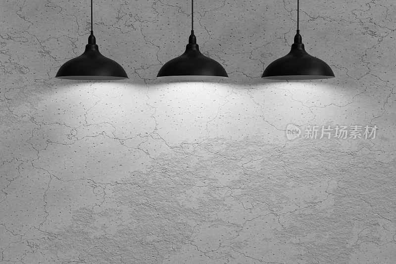 灰色混凝土墙上装饰的现代射灯。库存图片