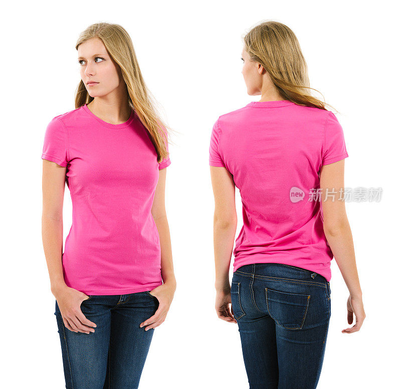 穿着粉红色衬衫，留着长发的女性