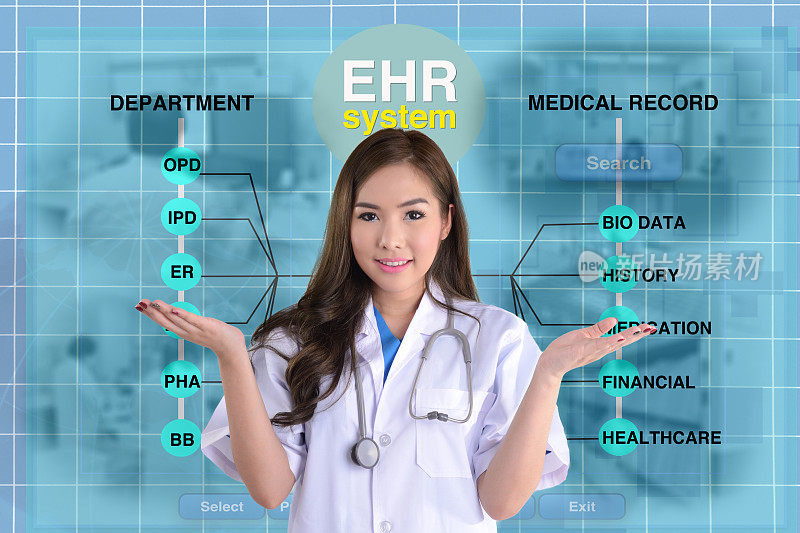 女医生和EHR筛查。