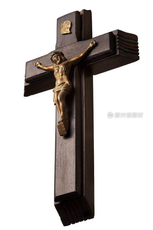 木头十字架四分之三的观点与耶稣的象征