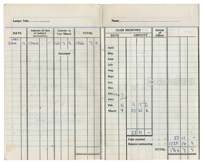 里面是一本旧的英国贷款账簿，1967年的
