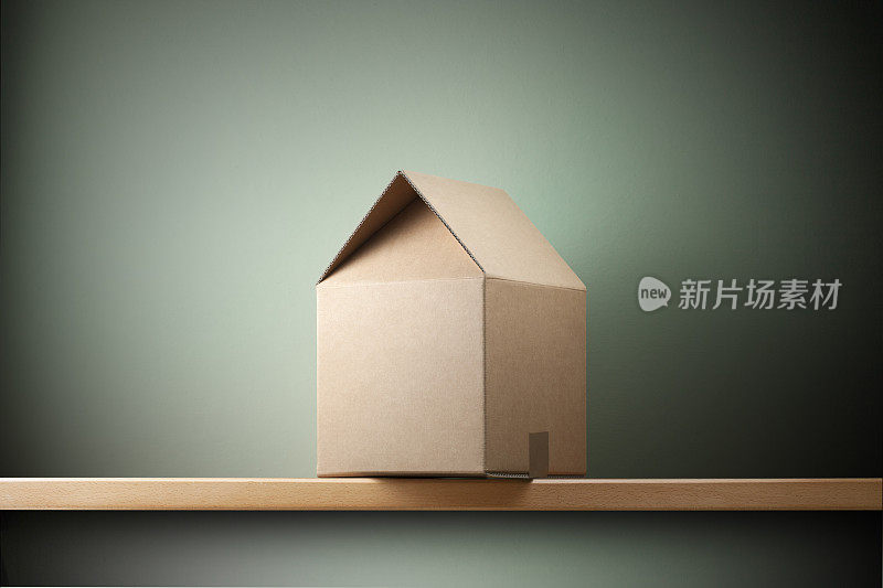搬回家。纸箱形状的房子。