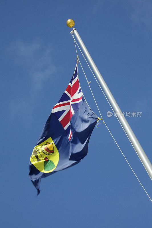 微风中飘扬的特克斯和凯科斯群岛的旗帜