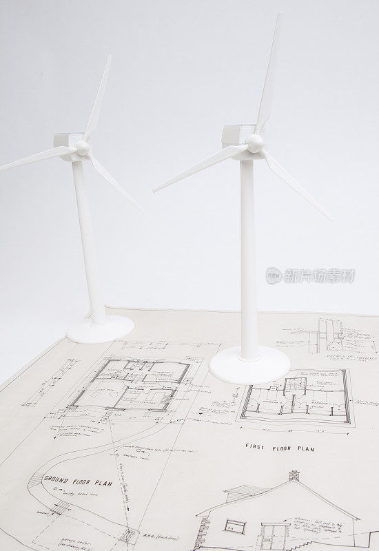 有模型风力涡轮机的建筑平面图