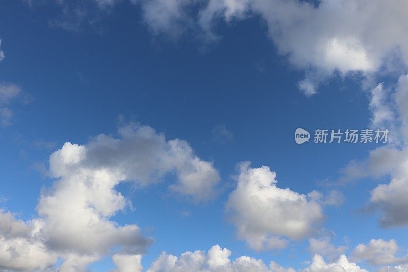 近距离观看，蓝色天空中蓬松的白云的完整画面