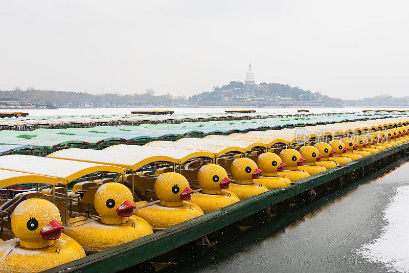 北海公园在中国北京的雪地里