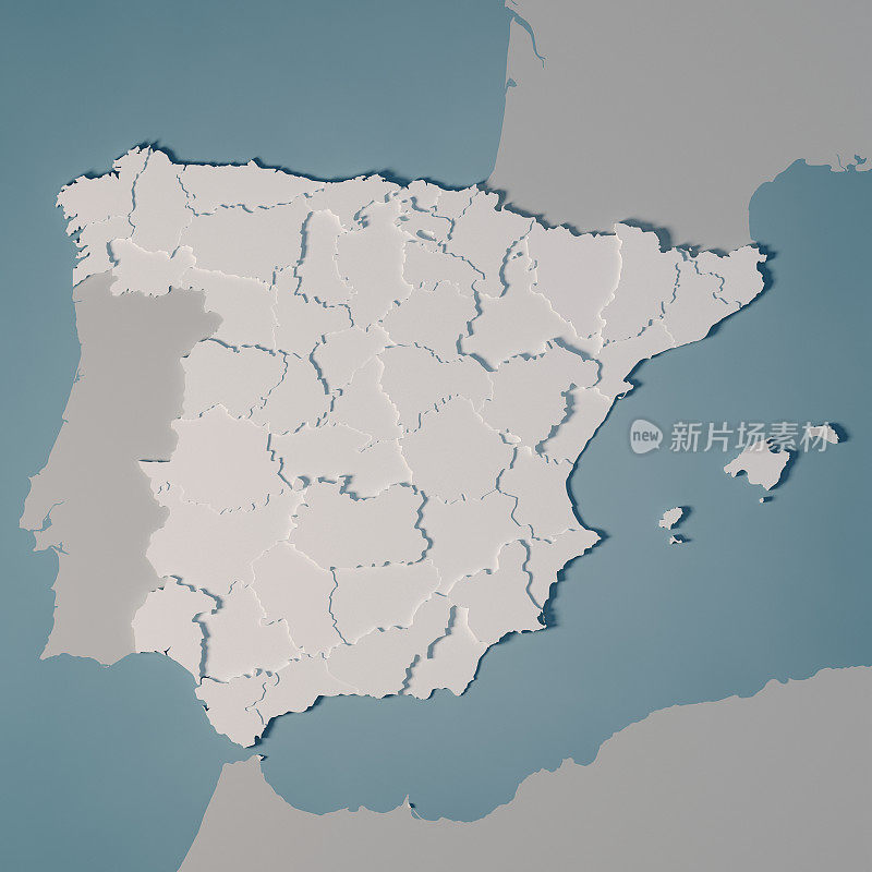西班牙国家地图省份行政区划3D渲染