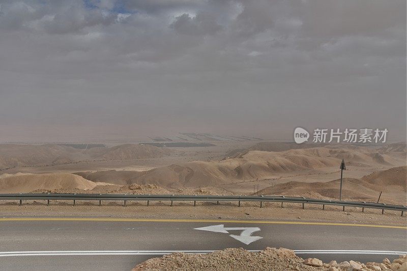 沙漠道路从地面看，HDR