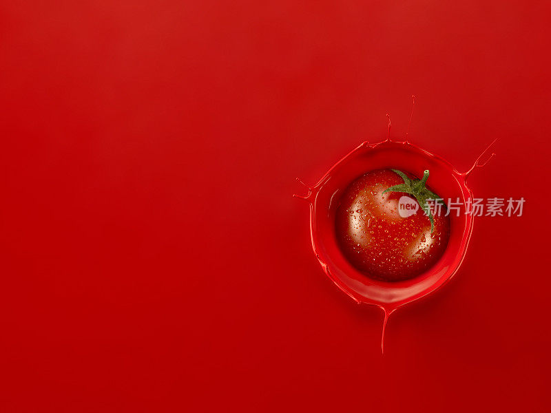 单颗樱桃番茄倒入番茄汁中