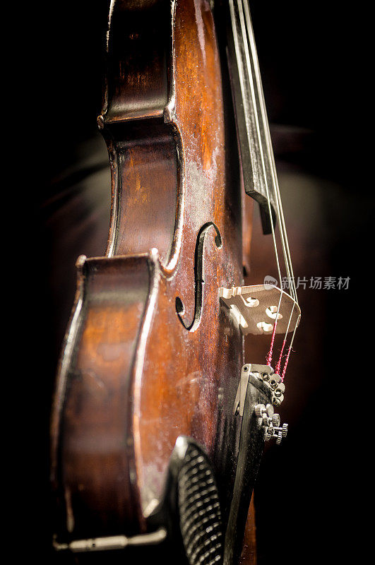 黑色背景上的老式小提琴