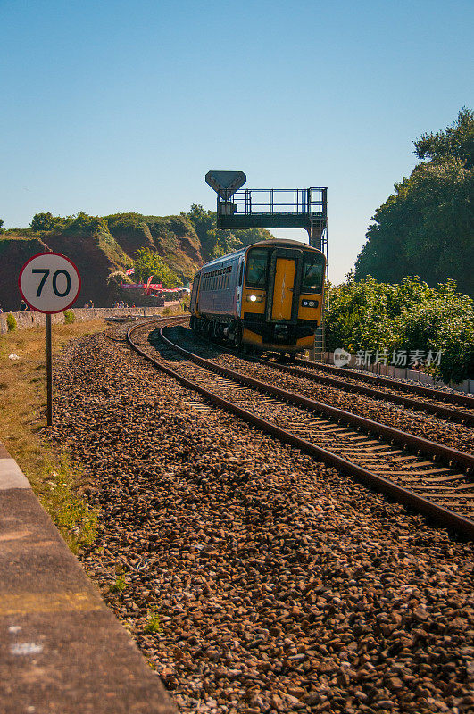 火车在英国德文郡的德力士海岸