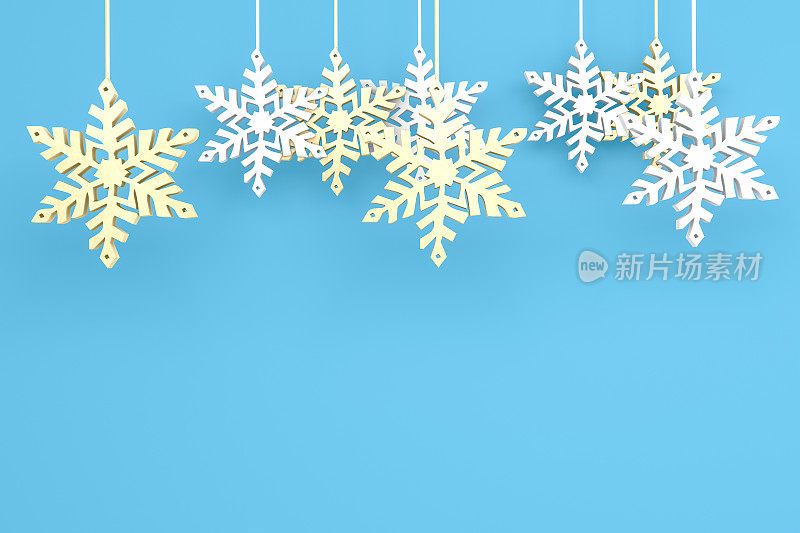 3D雪花背景，冬天，圣诞节概念