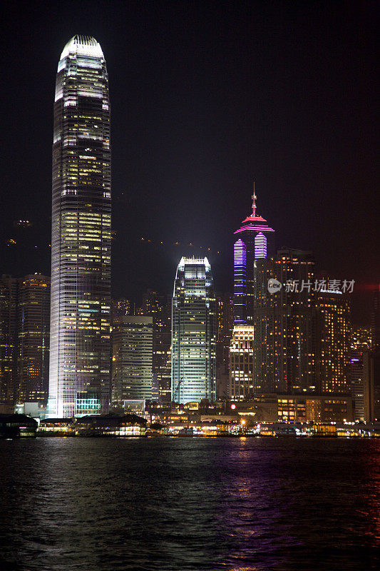 晚上的香港维多利亚港天际线