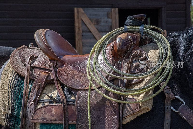 美国西部牛仔的绳索和骑马装备