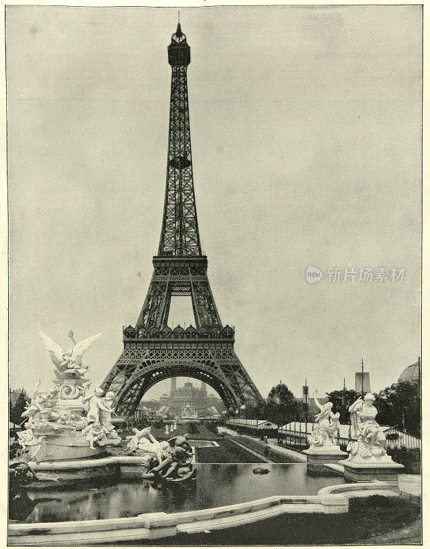 埃菲尔铁塔的古董照片，巴黎，法国，19世纪