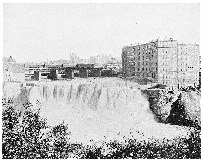 古董照片:Genesee瀑布，罗切斯特，纽约