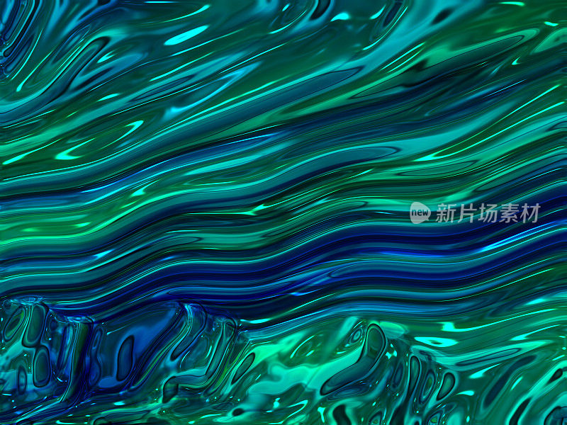 抽象的海玻璃波浪图案蓝色绿色蓝绿色珍珠水波浪彩色光滑湿条纹背景玛瑙蛋白石纹理半透明形状精细分形艺术