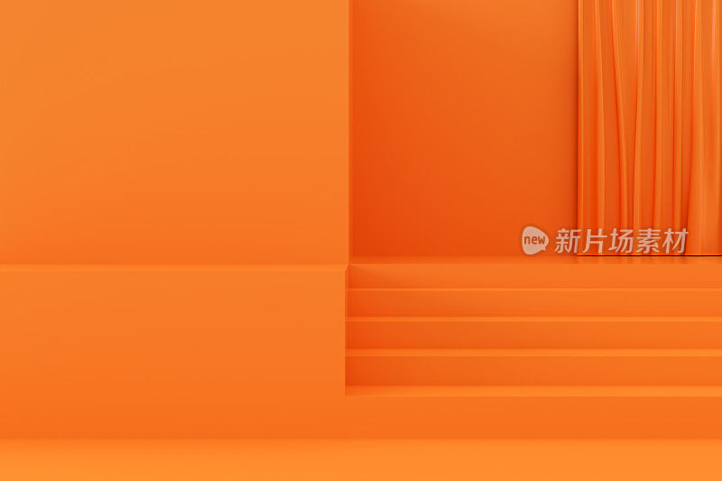 空的产品站，平台，带楼梯的平台，最小的设计，橙色背景