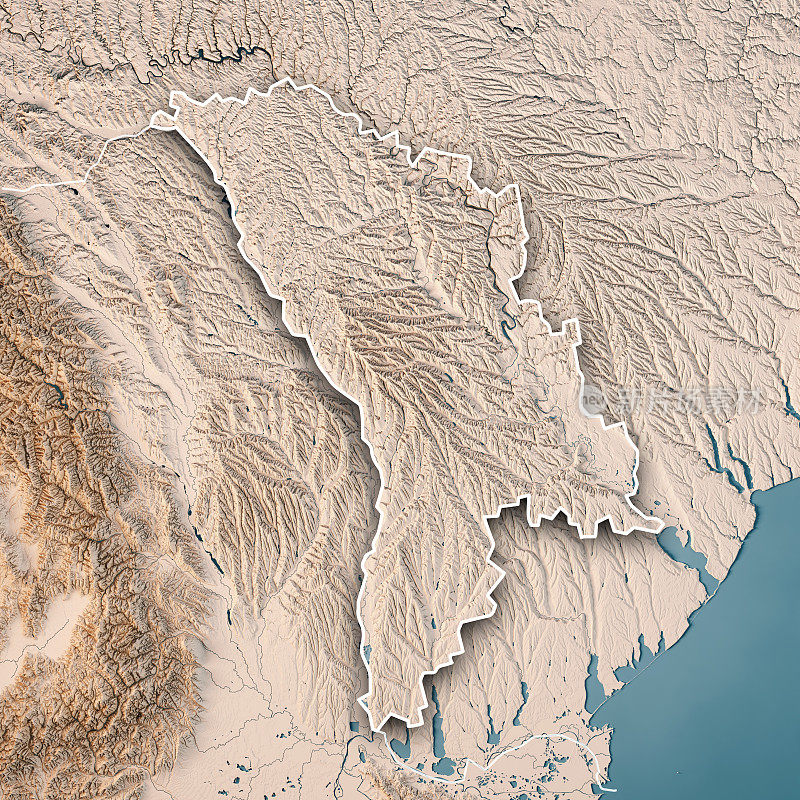 摩尔多瓦3D渲染地形图中立边界
