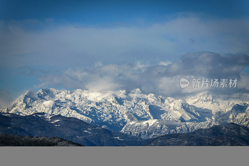 冬天的看法，雪卡宁山，Primorska，朱利安阿尔卑斯山，斯洛文尼亚，欧洲