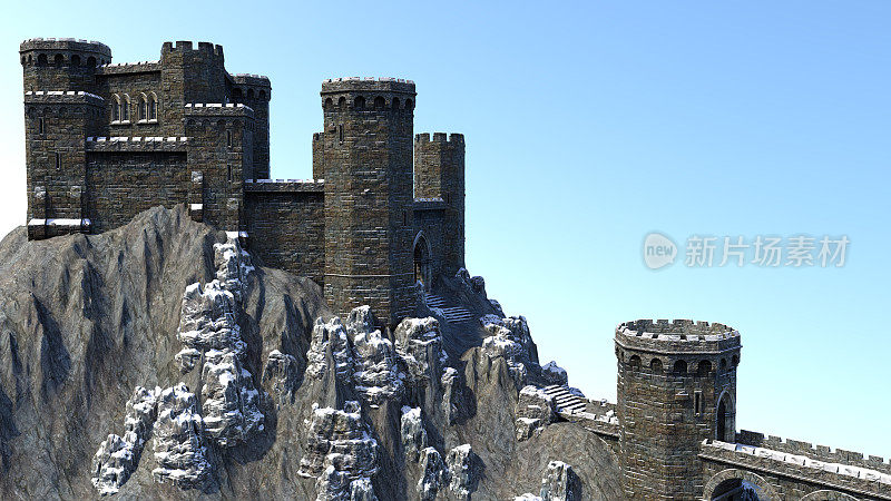 3D渲染童话冬季城堡