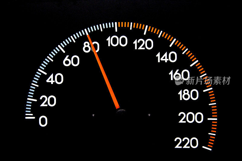 指针显示80的速度计
(没有公里或英里)