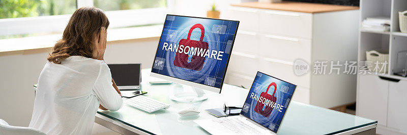 Ransomware恶意软件攻击。商业计算机黑客攻击