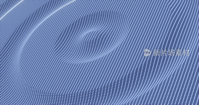 抽象的蓝色波浪条纹圈粒子和点未来节奏发光魔法能量。抽象的背景