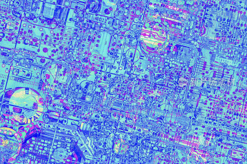 彩色电子印刷电路板细节程式化的超现实艺术表现