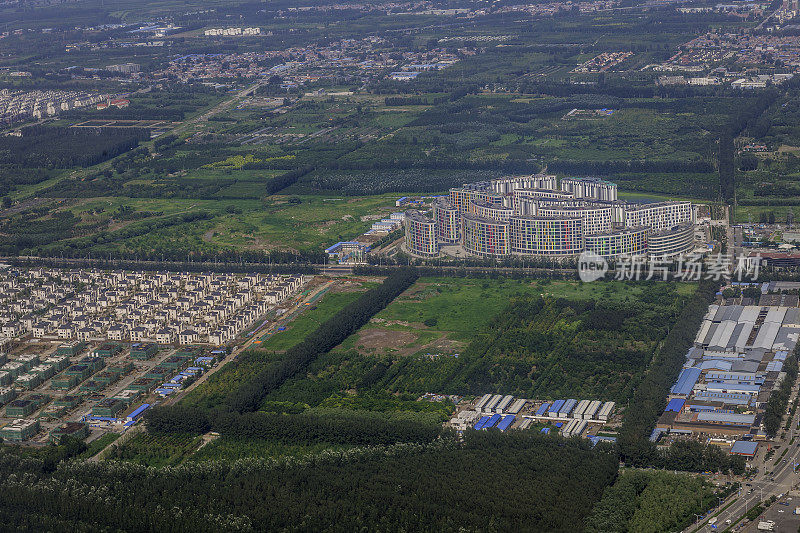 鸟瞰图，机场前的北京，英各庄村，中国