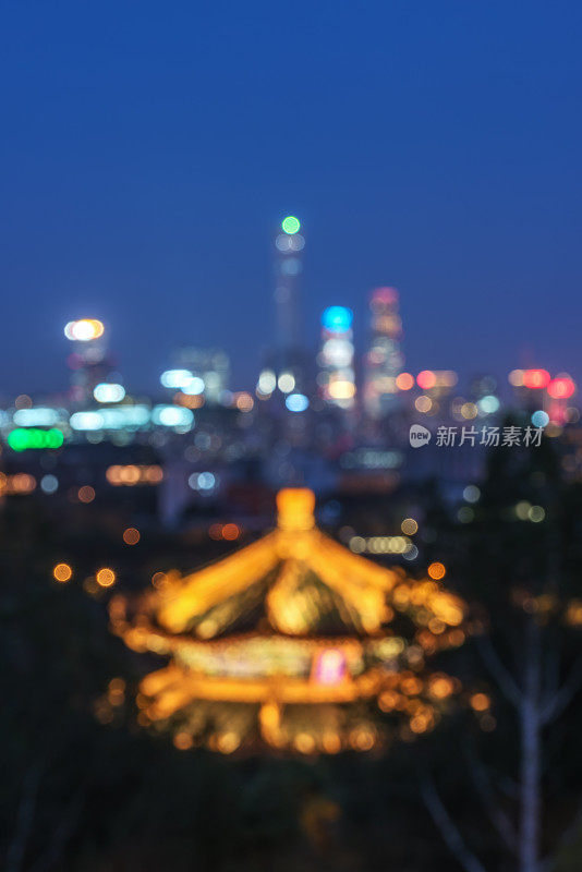 梦幻北京CBD天际线夜景全景