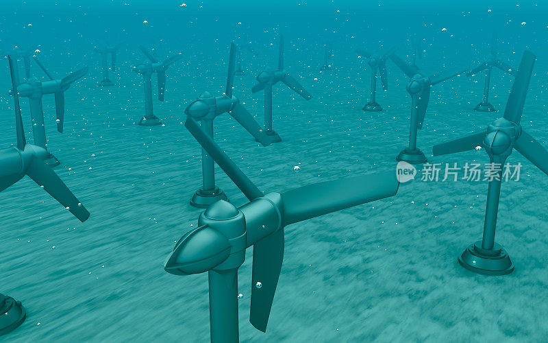 海底的潮汐波涡轮机。
