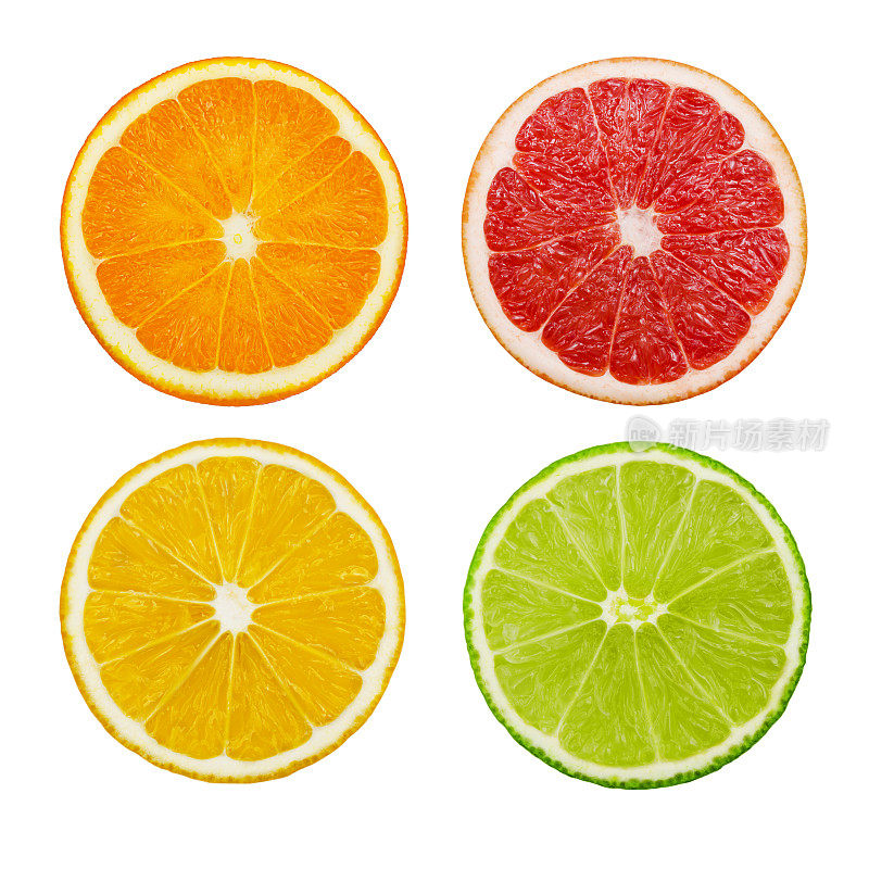 橙色，柚子，柠檬和酸橙水果孤立在白色背景