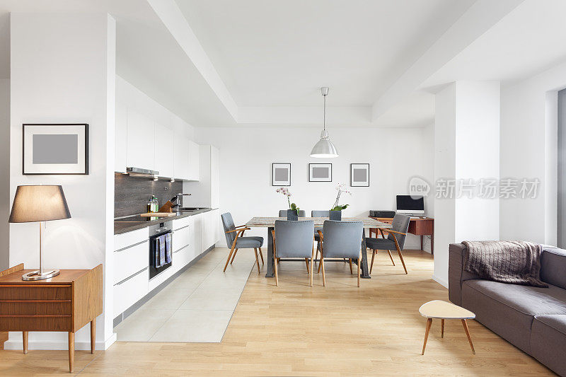 优雅和现代Loft公寓开放式地板厨房