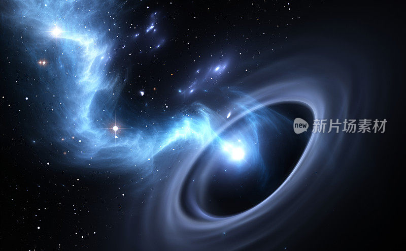 恒星和物质落入黑洞。概念艺术