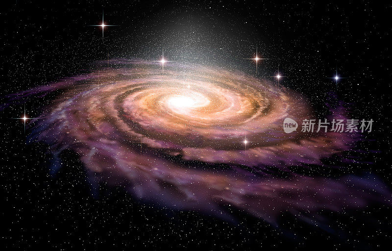 深太空中的螺旋星系，3D插图