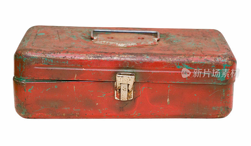 旧的，生锈的，复古的工具箱-剥落的油漆，凹陷的金属
