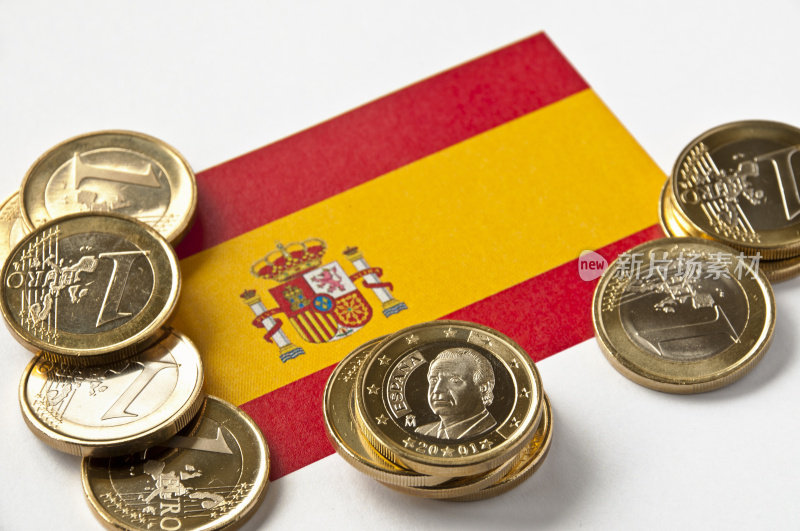 西班牙国旗和欧元