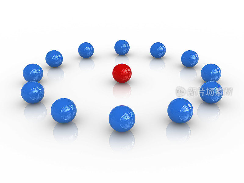 蓝色的圆形球体，中间是红色的