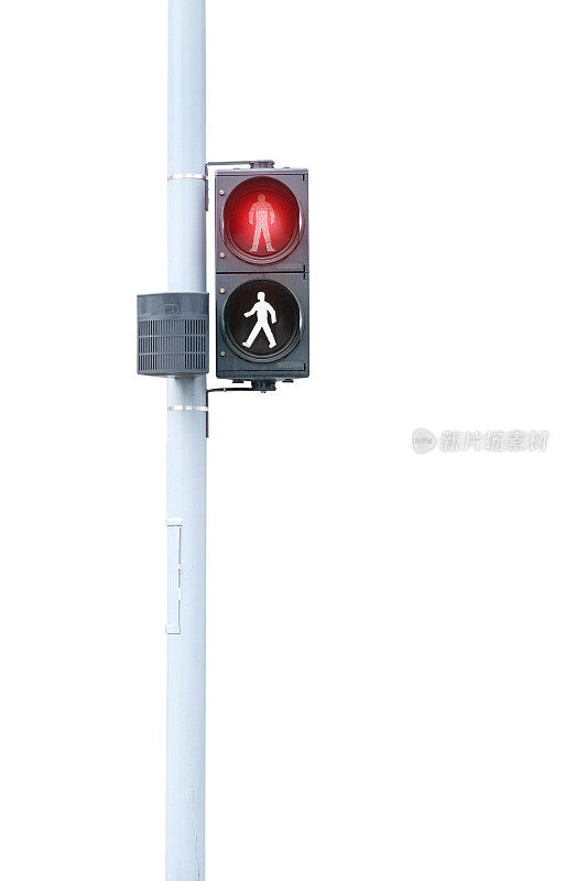 交通灯，红色信号，停止在白色背景与剪辑路径