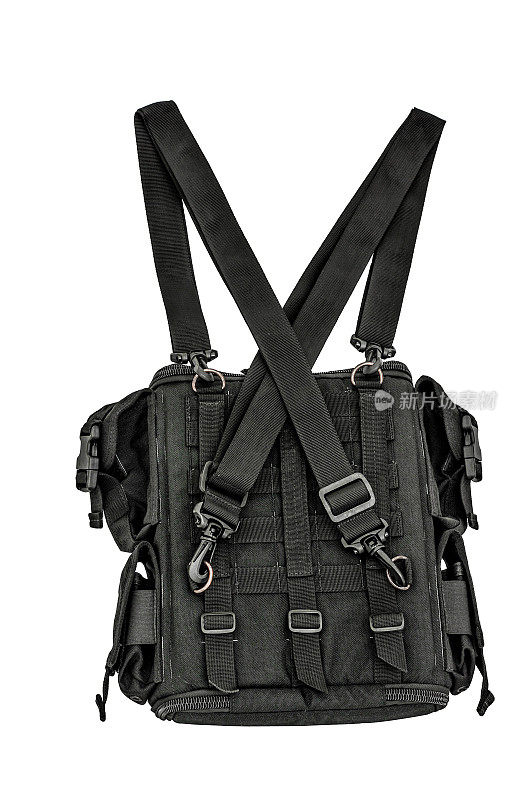 Sapper的肩包与模块化系统，以携带全部军事装备，黑色，孤立的内部视图
