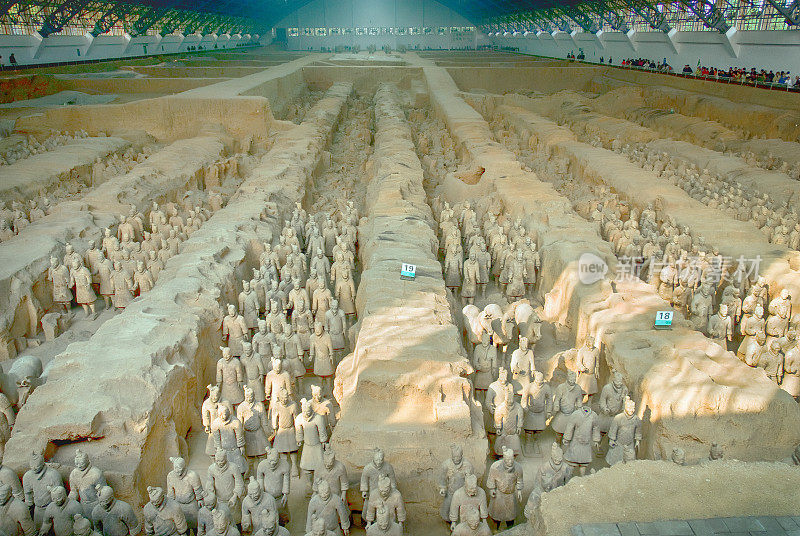 中国陕西西安——2007年10月23日:中国第一个皇帝秦始皇陵内著名的兵马俑。