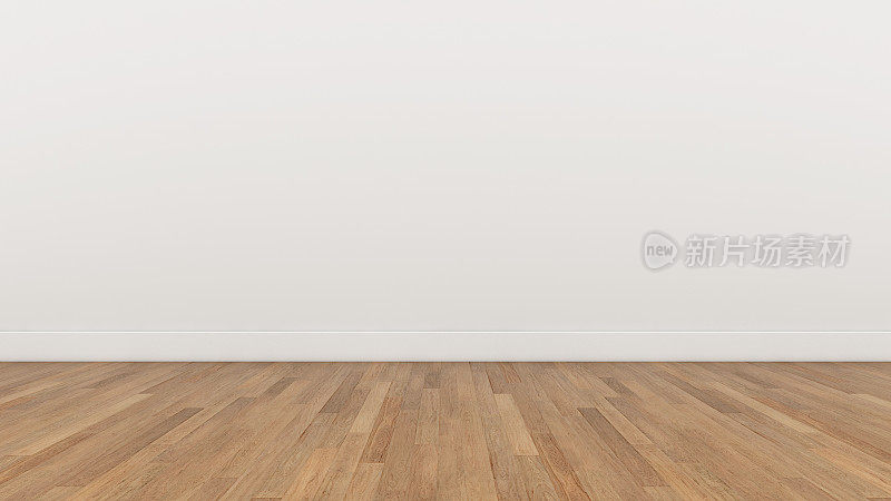 白色墙壁和木棕色地板，3d渲染插图背景纹理