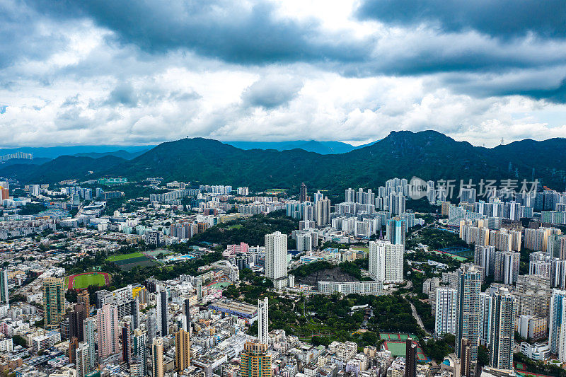 香港市区的无人机影像