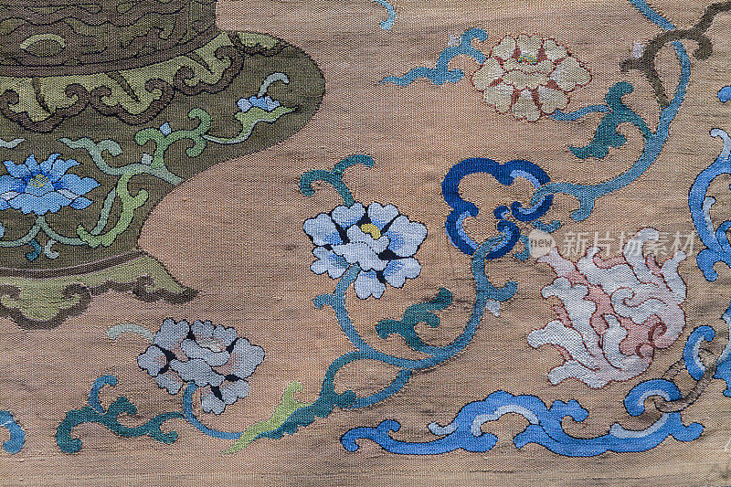 中国古代传统刺绣图案背景，牡丹、花卉