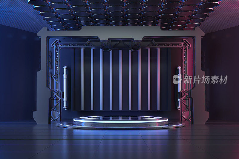 3D渲染金属舞台展示空间