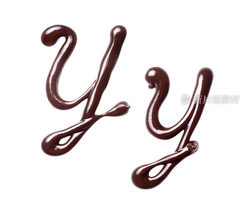 由融化的巧克力制成的拉丁字母的大小字母Y，孤立在白色的背景上